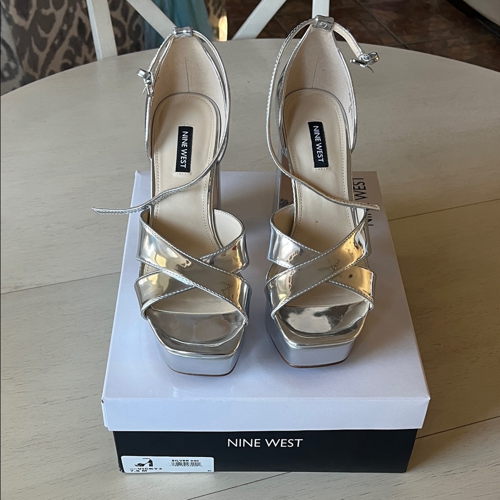 Nine West Vicky3 silver platforms